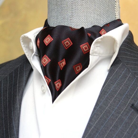 Men's Cravat Ascot Black Red ornament Gift Box A204